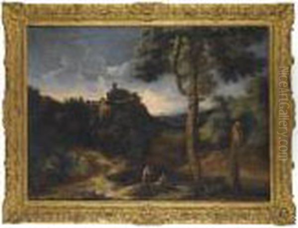 A Pair Of Italianate River Landscapes, Each With Figures Resting In The Foreground - view 1