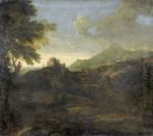Abendliche Bukolische Landschaft Mit Stadt Und Staffage by Gaspard Dughet