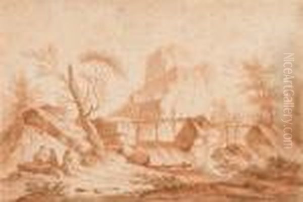 Italian Landscape With Resting Figures By A Wooden Bridge. - view 1