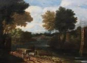 Travellers On A Road By A River Travellers On A Road By A River