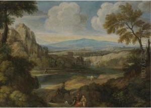Extensive Italianate Landscape With Peasants In The Foreground