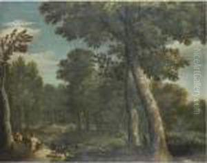 A River Landscape With Satyrs Playing Their Pipes In The Foreground