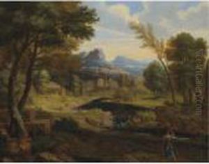 Figures In A Wooded Landscape by Gaspard Dughet