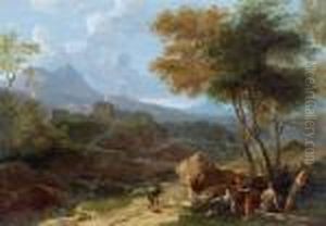 Paesaggio Momtuoso Meridionale Con Una Fortificazione E Figure