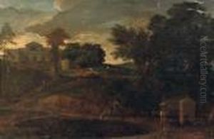 An Italianate Landscape With A Washerwoman Near A Lake, A Villa On A Hill Beyond An Italianate Landscape With A Washerwoman Near A Lake, A Villa On A Hill Beyond