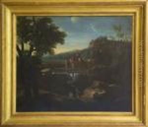 Attr. A. Paesaggio Romano Con Lo Sfondo Di Tivoli