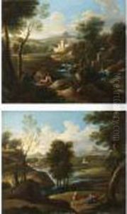 Paesaggi Con Figure Vicino A Un Fiume by Gaspard Dughet