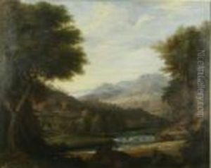 French Oil On Canvas Extensive Landscape 28 X 35in