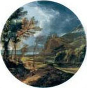 A Stormy Landscape With Travelers By A Cliff
