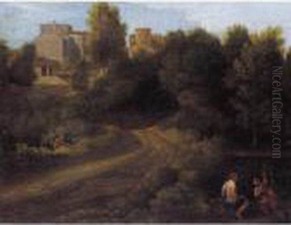 A Classical Landscape With Figures Near A Bridge Leading To A Village - view 1