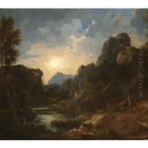 Paesaggio Fluviale Al Tramonto Con Figure Paesaggio Fluviale Al Tramonto Con Figure
