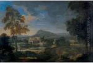 Landscape With Fort And Figures In The Foreground By A Stream