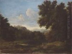 Italian Landscape With Figures Resting Near A Pond by Gaspard Dughet