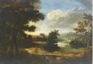 A River Landscape With A Figure And A Fortress Beyond