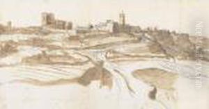 A View Of An Italian City On A Hill by Gaspard Dughet