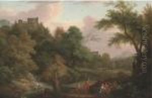 An Italianate Wooded Landscape, With Figures By A Stream Andbuildings Beyond An Italianate Wooded Landscape, With Figures By A Stream Andbuildings Beyond