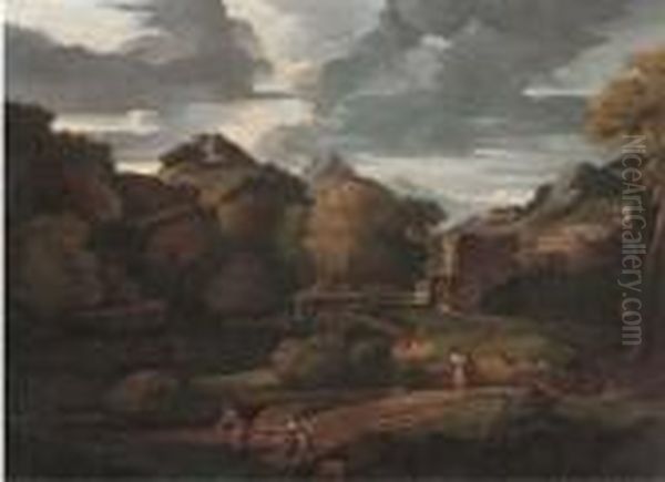 An Italianate Landscape With Figures On A Path, Classical Buildingsbeyond - view 1