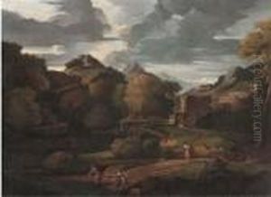 An Italianate Landscape With Figures On A Path, Classical Buildingsbeyond