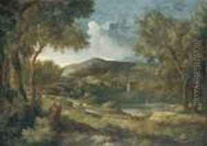 An Italianate River Landscape With A Shepherd And His Flock