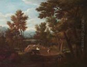 An Arcadian Landscape With A Drover And Cattle