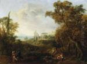 Paesaggio Fluviale Con Figure E Architetture Sullo Sfondo by Gaspard Dughet