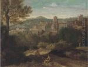 A Landscape With Figures At Rest On A Track, A Town Beyond