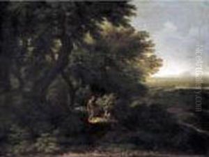 A Wooded Landscape With Two Figures A Wooded Landscape With Two Figures