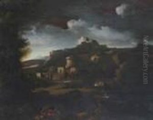 Paesaggio Fluviale Con Ruderi E Pastore by Gaspard Dughet