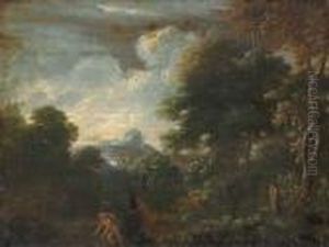 A Wooded Landscape With Pan And Ceres