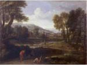 Classical Landscape With Figures And A Lake In The Foreground by Gaspard Dughet