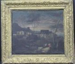Figures In A Landscape Before A Village by Gaspard Dughet