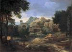 Paesaggio Fluviale Con Architetture E Figure by Gaspard Dughet