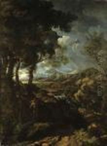 A Wooded Landscape With Elijah And The Angel by Gaspard Dughet