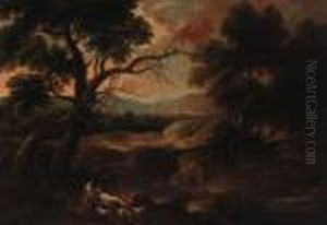 Drovers In A Wooded Landscape by Gaspard Dughet