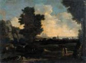 Costa Mediterranea Con Edifici Classici E Tre Astanti In Primopiano by Gaspard Dughet