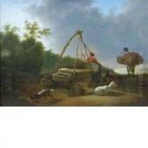 Woman Stopping At A Well Besidea Road