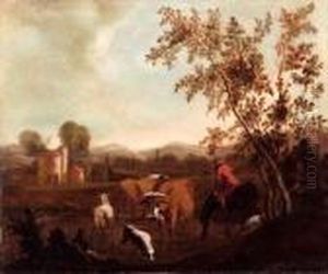 Paesaggio Laziale Con Pastore E Contadine