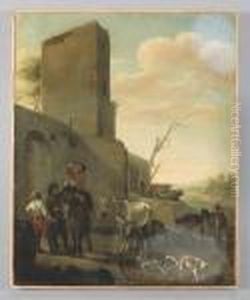 Paesaggio Con Figure, Animali E Cani by Karel Dujardin