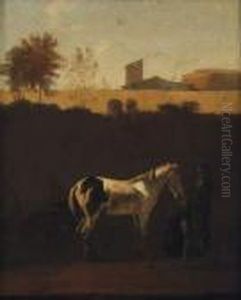 Cheval Blanc, Mulet Et Deux Personnages