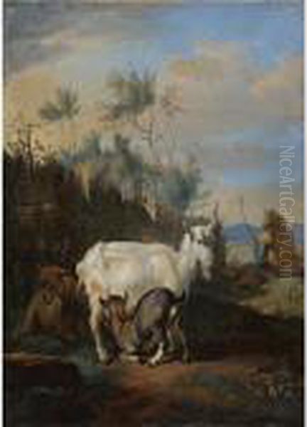 Nanny Goat And Her Young In An Italianate Landscape - view 1