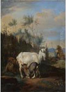 Nanny Goat And Her Young In An Italianate Landscape Nanny Goat And Her Young In An Italianate Landscape