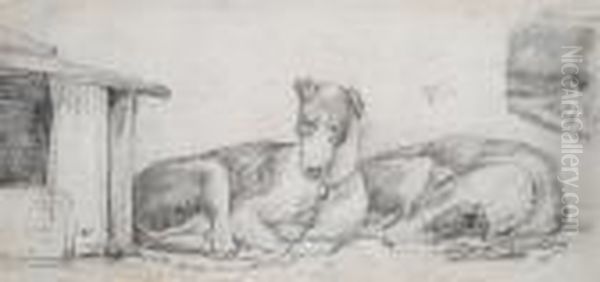 Two Dogs Lying Beside A Kennel - view 1