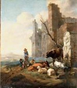 An Italian Landscape With Herdsmen by Karel Dujardin