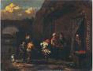Scene De Danse Paysanne Devant Une Taverne