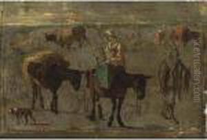 A Study Of A Milkmaid On A Donkey Together With Cows, Shepherds, And Dogs by Karel Dujardin