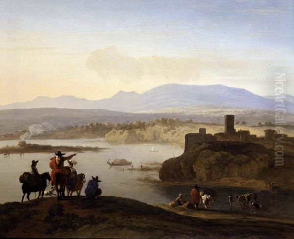 Italianate Landscape With Travellers On Horseback - view 1