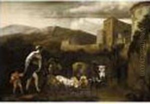 Italianate Landscape With Herdsmen Crossing A Ford Italianate Landscape With Herdsmen Crossing A Ford