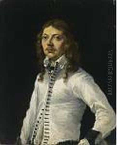 A Portrait Of A Gentleman, Aged 27, Standing Half Length, Wearing A White Shirt - view 1