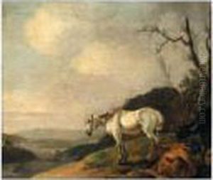 Landscape With A White Horse And Cattle by Karel Dujardin