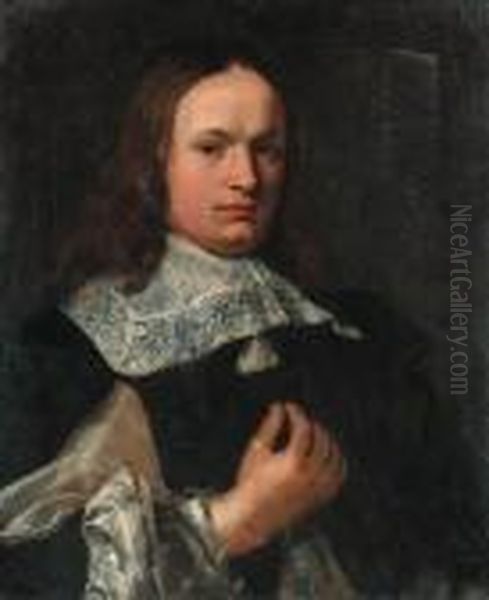 Portrait Of A Gentleman, Half-length, In A Black Coat And A Lacecollar - view 1